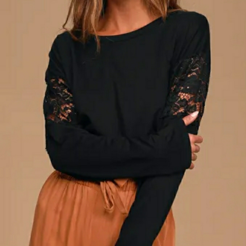 Lace of Spades Black Lace Long Sleeve Top